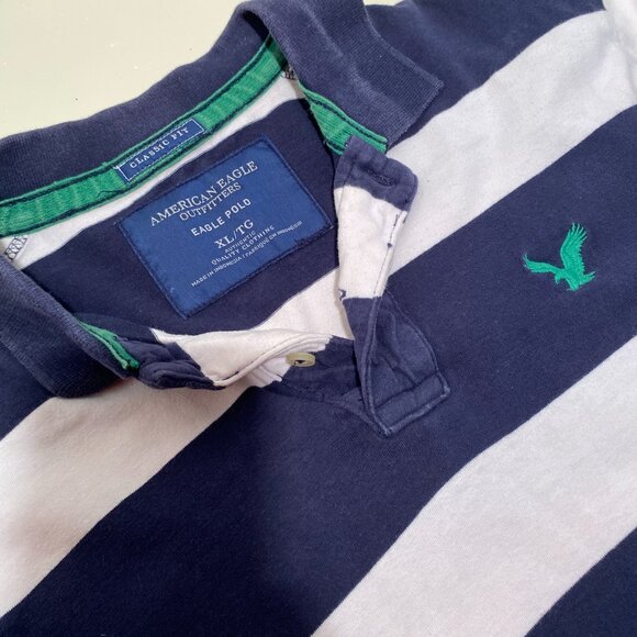 American Eagle Men's Classic Fit Striped Rugby Polo - Picture 4 of 6